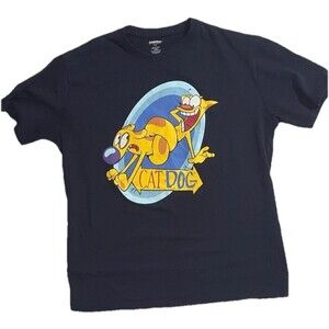 Nickelodeon CATDOG RETRO Graphic Black Unisex Cartoon Graphic T Shirt sz Large